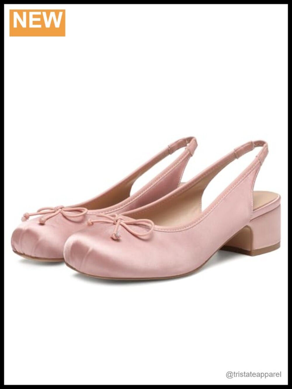 Satin Slingback Ballet Heels Square Toe Bow Pump